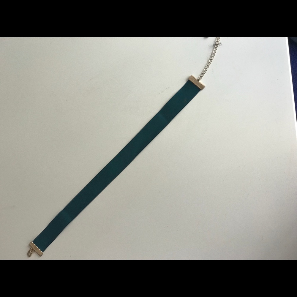 Teal silk chocker.bAdjustable in size with hook.